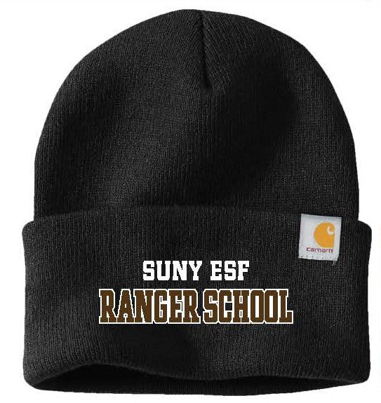 Black beanie with 'SUNY ESF Ranger School' text and Carhartt logo on a white background