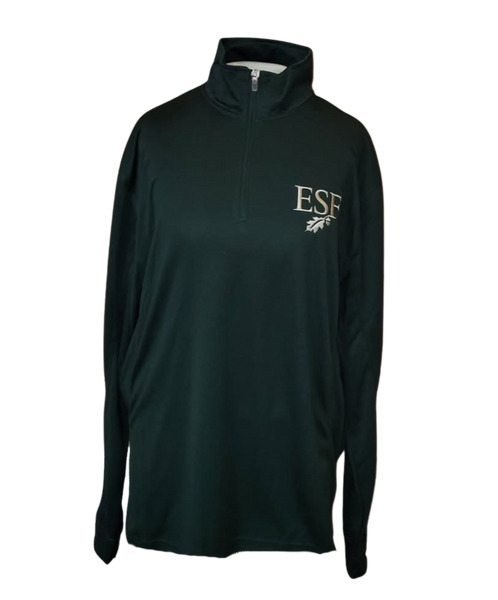 Dark green mesh quarter zip pullover with 'ESF' leaf and acorn logo