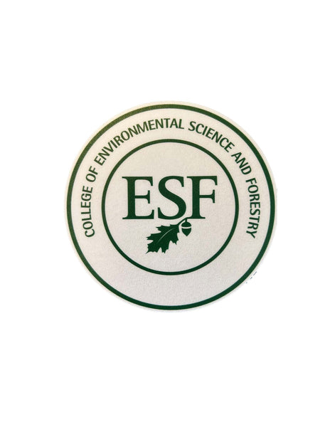 College Of Environmental Science and Forestry seal decal. In the center of the decal there is ESF with leaf and acorn logo