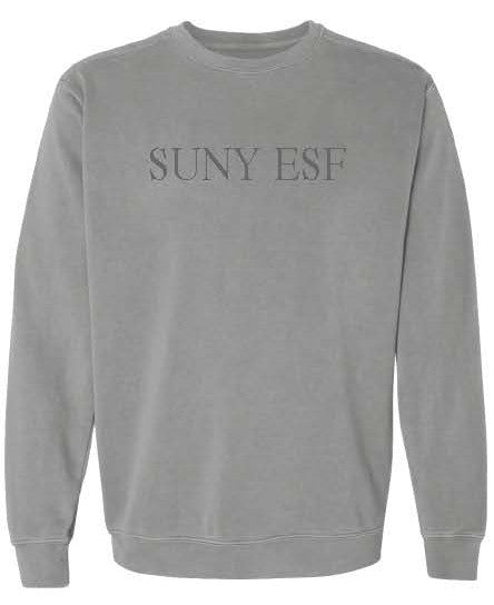 Gray sweatshirt with 'SUNY ESF' text on the chest